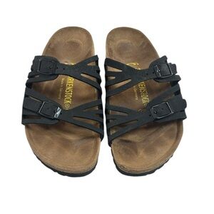 Birkenstock Womens Granada Black Birko Flor Sandals Slides Size 37 US 6 Narrow
